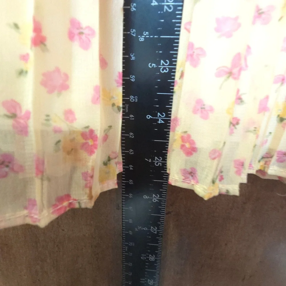 Laura Ashley Girls Yellow Pink Floral Pleated Empire Waist Dress 4T Sleeveless